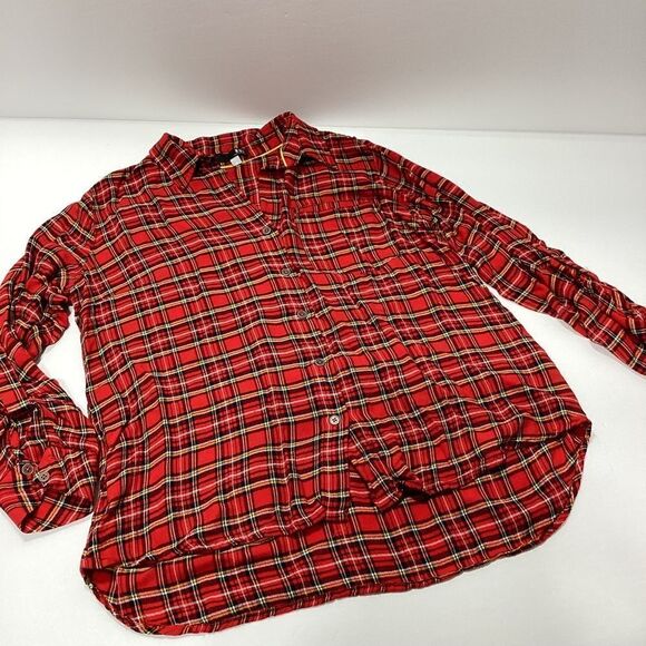 Kut From The Kloth Flannel Print Button Down Red Rayon Women’s Shirt - Picture 4 of 7